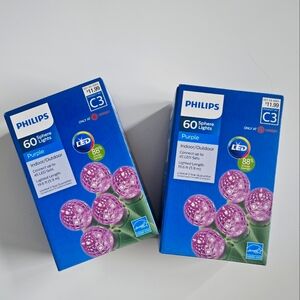 Lot of Philips 60 LED Purple Faceted Sphere String Lights
